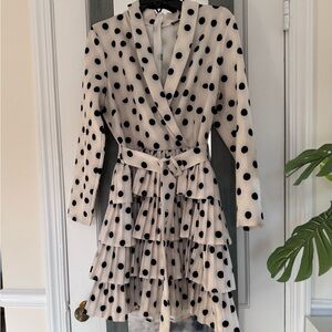 80s Look SARA Polka Dot Tiered Dress Preppy Chic